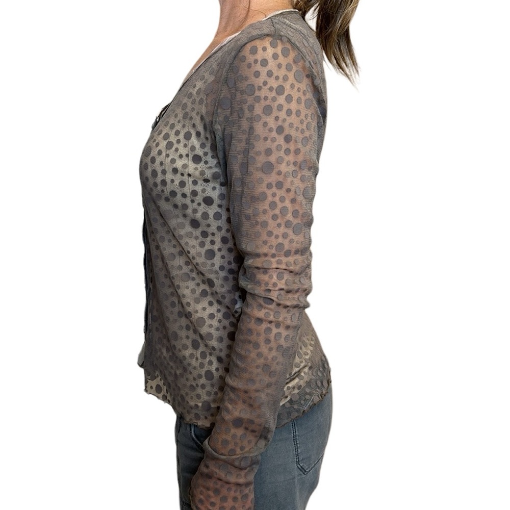 Neesh by D.A.R Anthropologie Sheer Polka Dot Cardigan Top Gray/Brown M - Picture 5 of 11